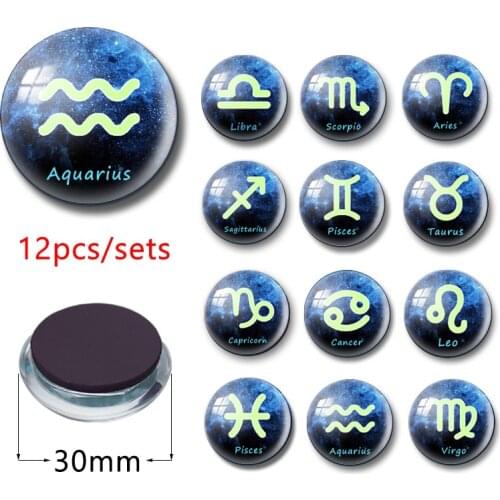 30mm Twelve Constellation Fridge Magnet Gemini Cancer Scorpio Libra Aries Taurus Leo Virgo Refrigerator Magnet Message Sticker