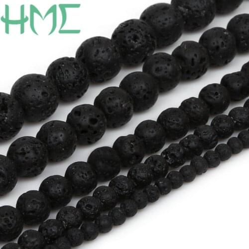 4/6/8/10/12mm Black Synthetic Dye Lava Skull Round Stone Spacer Beads For DIY Bracelet Mens Necklace Charm Pack Jewelry Making