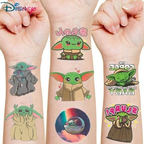 Disney 5PCS Star Wars Baby Yoda Tattoo Stickers Cartoon Mandalorian Yoda Baby Waterproof Sticker Kids Girls Birthday Gifts Toys