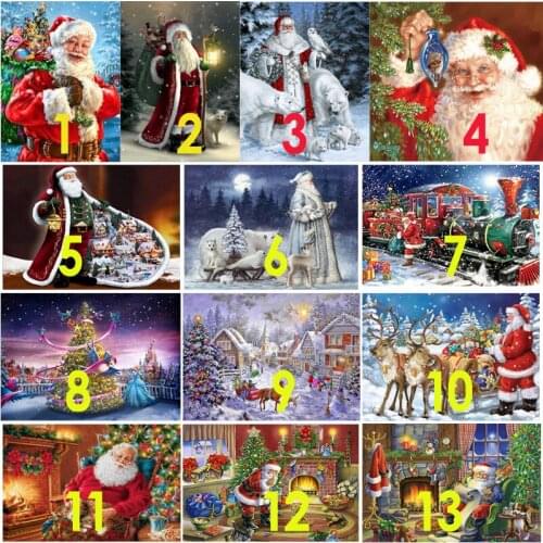 5D Diamond Painting Santa Claus and Elk Pattern Full Round Stone Drill Diamond Embroidery Cross Stitch Stickers for Xmas Decor