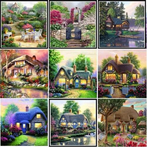 New DIY 5D diamond painting house landscape full diamond round diamond painting cross stitch crystal wall painting