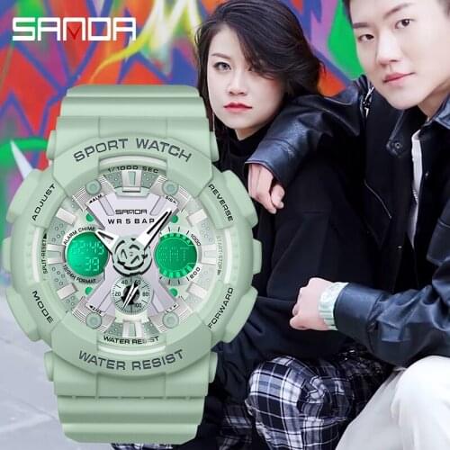 SANDA 2021 Hot Sell Flagship Electronic Couple Watch High Grade Multifunctional Dual Display Dial Digital Wristwatch Lover Gifts