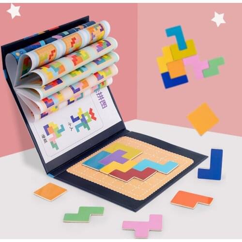 Wooden Puzzle Magnetic 3D Tetris Puzzle Jigsaw Tangram Game Montessori Educational Games For Kids Wooden Toys Gifts For Children