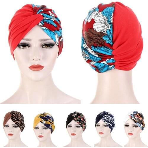 Two-Color Stitching Print Cloth Turban Hat Baotou Cap Fashion Women Turban Fashion Banadans Headwrap Head Wrap Hair Accessories