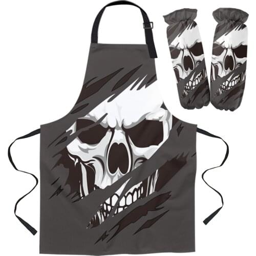 Horror Skull Face Teeth Apron Kitchen Household Cleaning Pinafore Barber Apron Cooking Accessories Aprons for Woman