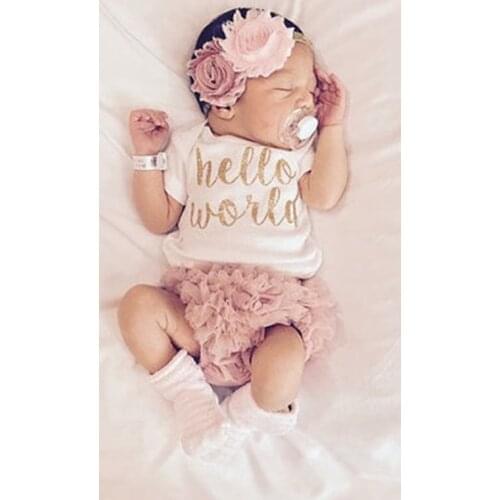 2020 New Summer Letter T-shirts For Baby Romper+mesh Shorts Cute Romper Baby Girl Clothes Solid Babygirl Onesie New Born Baby