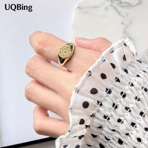 Geometric 925 Sterling Silver Sunflower Gold Color Zircon Rings For for Women Birthday Gifts
