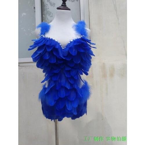 Hot dance party underwear night show performance model catwalk costume Sexy blue feather underwear catwalk suit