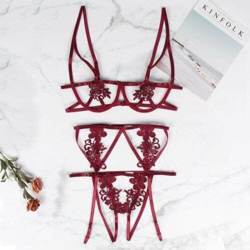 Intimate Lingerie Embroidery Hollow Out Set Underwear Female Set 2 pcs Plus Size Sexy Half Cup Bra and Panty Set RW81017