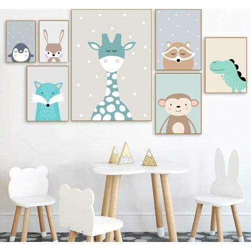 Lovely Cartoon Animals Penguin Monkey Canvas Paintings For Children Room Decoration Wall Art Home Decor