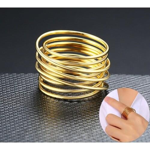 Trendy Chic Chevron Rings for Women Gold Tone Stainless Steel Multi-Line Ring Candid Female Lady Finger Jewelry