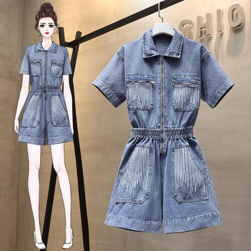 Workwear Denim Jumpsuit Women Shorts Suit Fashion Loose Sequin Elastic Jumpsuit Ladies New Summer Jumpsuit Female Streetwear