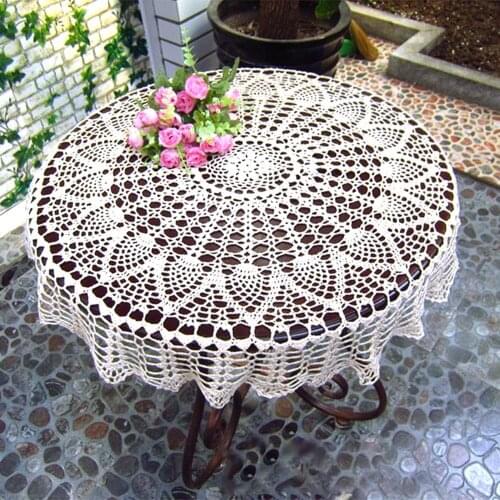 Retro Handmade Crochet Tablecloths Round Lace Cotton Table Cover Cup Mat Placemat Shabby Vintage DIY Crocheted Table Cloth