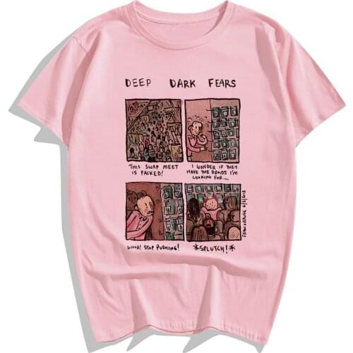 Summer Fashion T Shirt Women Harajuku Short Sleeve Funny Ulzzang T-Shirt Deep Dark Fears Print Cartoon Tee Tops Female Casual