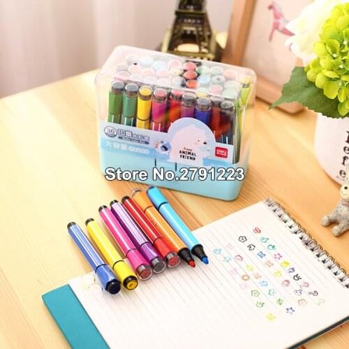 Cute Kids Drawing Pens Stamp Children seal Washable Watercolor Pen Graffiti Art Marker Painting Pen 12/18/24/36 Color Set