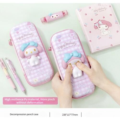 Can Be Pressed To Decompress Cute Cartoon Childrens Large-capacity Multi-functional Kawaii Student Girls Stationery Pencil Case
