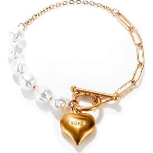 Stainless Steel Minimalism Fashion Delicate Pearl Rose Gold Chain Link Bracelet Bangle Jewelry Gift For Him