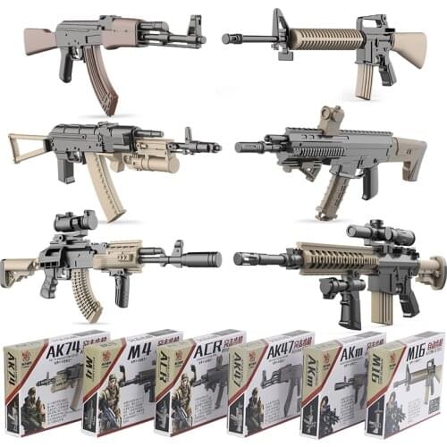 6pcs/set 1:6 Gun Model AK47 AK74 AKM ARC M4 M16 Plastic Painting Assemble Military Model Simulation Weapons For Action Figure