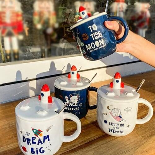 Fashion Ceramic Mug Breakfast Cereal Coffee Milk Cup with Lid and Spoon Cute Juice Water Mug Drinkware Supplies for Friends