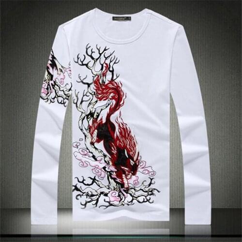 Chinese style embroidery unicorn pattern boutique long sleeve t shirt Autumn 2018 high-quality cotton luxury t shirt men M-XXXXL