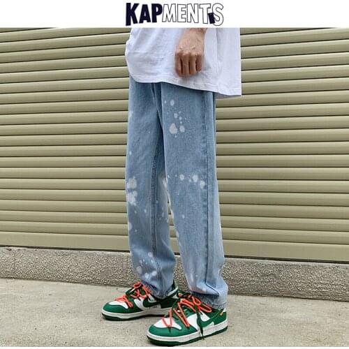 KAPMENTS Men Stain Printed Streetwear Cargo Jeans 2021 Spring Mens Hip Hop Korean Fashions Denim Pants Vintage Harem Joggers 5XL