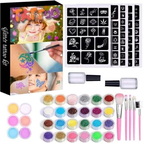 Glitter Tattoo Set For Kids Temporary Glitter Tattoo Make Up Kit With 24 Glitter Tube Party Festivals Events DIY Decoration