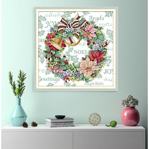Holiday Wreath Cross Stitch Patterns Aida 14CT 11CT Printed Canvas for Embroidery Stitch DIY Needlework Paintings H790
