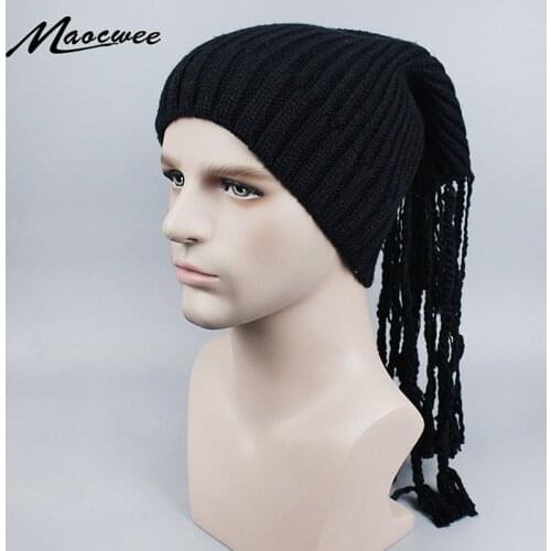Dreadlocks hat Jamaica Rasta Gorro Slouchy Beanie Hat Winter Warm Knitted Reggae Solid color Striped Hip Hop Baggy Cap Skullies