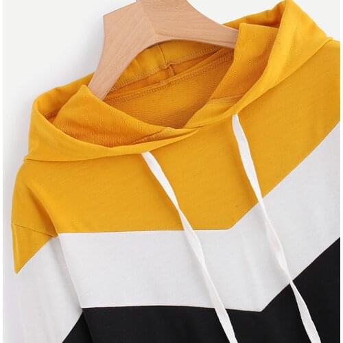 Streetwear Korean Women Hoodie Poleron 2021 Drawstring Hoodie Patchwork Wave Wide Striped Sweatshirts School Hoodie Color Block