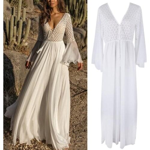 XXUF Swimsuit Cover Ups Women Lace Black White Lace Knitted Beach Dress Long Robe