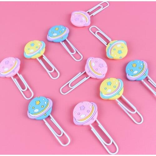 Yisuremia 6pcs/Lot Kawaii Planet Metal Paper Clip Decorative Bookmark Memo Binder Clips School Office Stationery Supplies