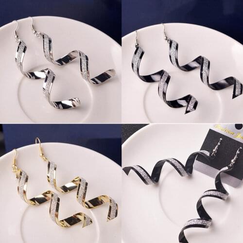 Women Sophisticated Spiral Eardrops Lady Girl Long Dangle Earrings Retro Surround Frosted Chic Ear Hook