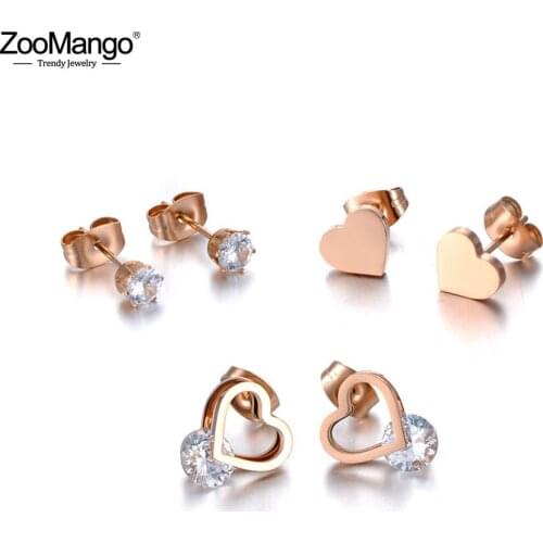 ZooMango 3Pair/Set Stainless Steel CZ Crystal & LOVE Heart Earrings For Women Trendy Party Earrings For Christmas Gift ZE19286