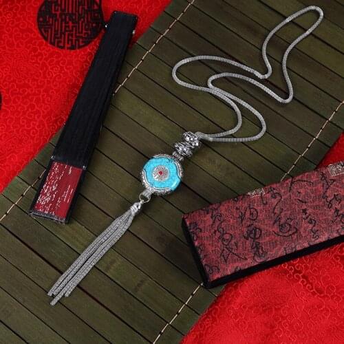 Brand Xiong Hang Fashion Costume Jewelry Round Pendant Stone Bead Alloy Chain Tassel Necklace For Women Femme