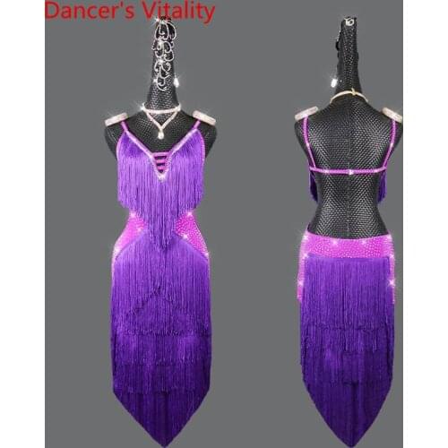 Latin Dance Competition Dresses for Women Latin Dancing Fringed AB Stones Dress High-End Custom Adult Child Chacha Clothing