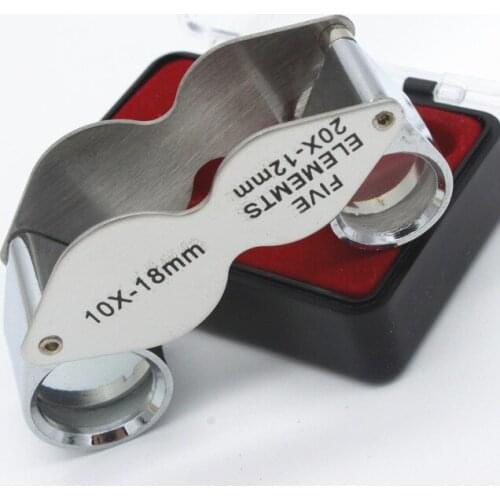 10X 20X Metal Double lens Magnifying Glass Double Lens Jewelers Loupe Jewelry Gem Identifying Type Inspecting Pocket Magnifier