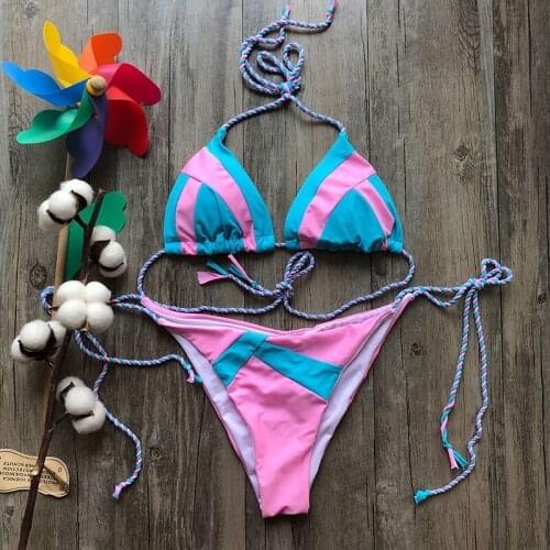 2pcs Sexy Women Summer Swimwear Bikini Set Bra Tie Side G-String Thong Beach Suit Swimsuit Bathing Suit Swimming Suit