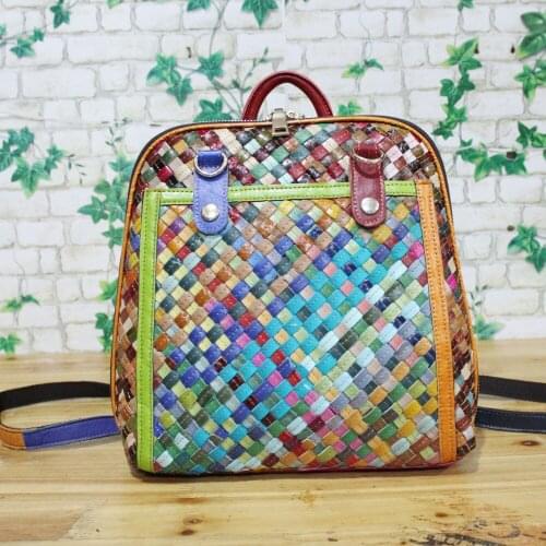 2020 New Woven Womens Sheepskin Backpack Korean Style Girls Backpack Leather Womens Bag Canvas Backpack