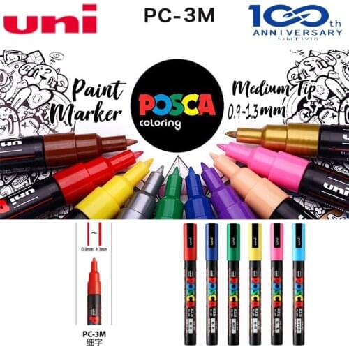 3pcs Japan Uni Posca PC-3M medium bullet head water-based color marker permanent paint marker pen learning office art graffiti