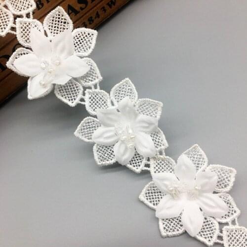 4.5cm Width 20pcs Flower Fabric Lace Trim leaves Embroidered Applique Ribbon Handmade For Costume Sewing Craft
