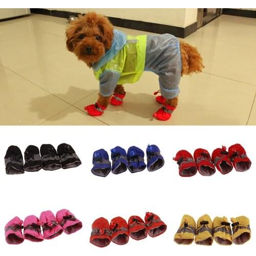 4Pcs/set Pet Dogs Winter Shoes Rain Snow Waterproof Booties Socks Rubber Anti-slip Shoes For Small Dog Puppies Footwear Cachorro