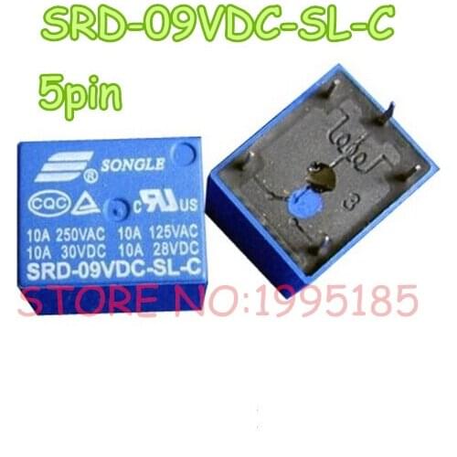 5Pcs/Lot SRD-09VDC-SL-C T73-9V 5 pin PCB Type 9V DC Power Relay