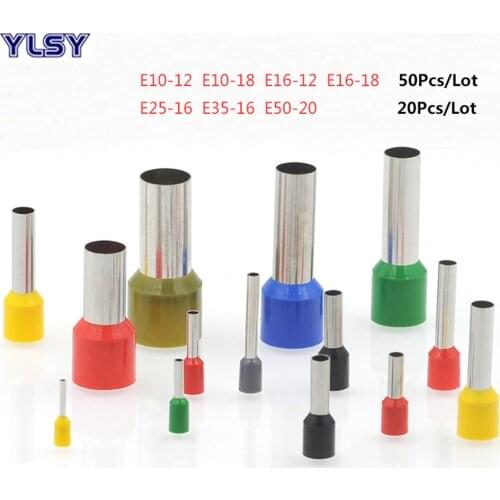 50Pcs Tube Insutated Cord End Crimp Terminals Electrical Wire Brass Connector E10-12 E16-12 E25-16 Cable Ferrules VE 8-1/0AWG