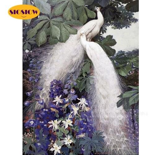 5d Diy Diamond Painting Flowers White Peacock Full Square Drill 3D Chinese Cross Stitch Mosaic Embroidery Decor Home Wall Room