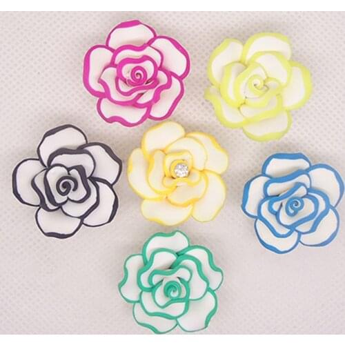 8pc/lots 35mm Polymer Clay Soft Ceramic Artificial Flower Rose Beads Fit Necklace Woman Exaggerated Jewelry Making Supplies