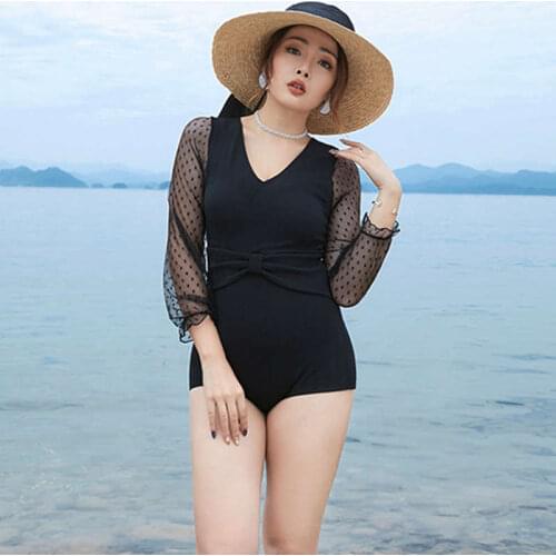Large Size Vacation Cover Belly Slimming Swimsuit Women Swimwear Long-Sleeved Sun Protection Conservative High-Waisted Boxer