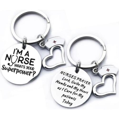 Stainless Steel Nurses Keychain I'm A Nurse Round Keyring Medical Student Gift Jewelry Accessory 28MM Key Chain SN400