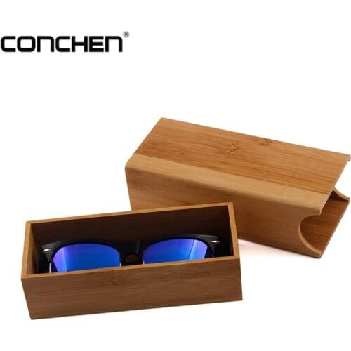 CONCHEN Men Women 1pcs Fashion Original Round Bamboo Wood Sun glasses box