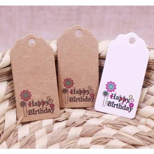 Hot sale New DIY 100pcs 2x4cm white/brown happy birthday 4 kinds of paper tag Scallop Festival birthday Decoration Mini
