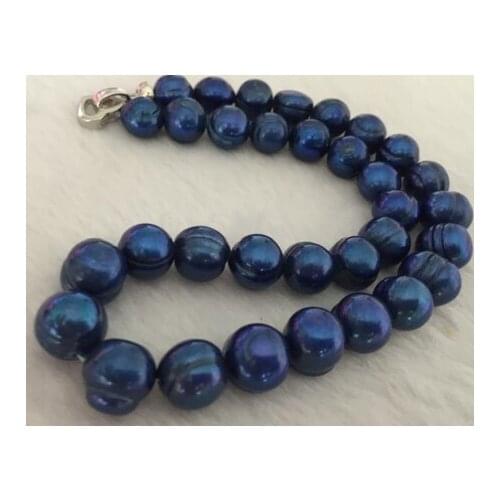 Huge11-13mm tahitian baroque black blue pearl necklace